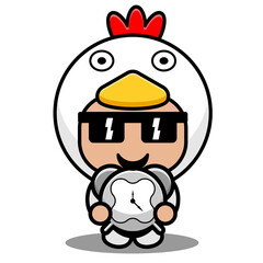 vector illustration of cute farm animal mascot costume character cartoon chicken holding cloak