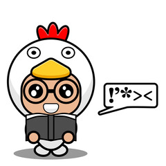 vector illustration of cartoon character cute farm animal mascot costume chicken reading a book