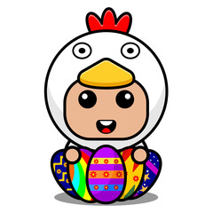 vector illustration of cartoon character mascot costume animal fowl chicken with ester egg