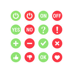 Colorful red and green yes and no button set. Tick, checkmark, ok, like buttons.
