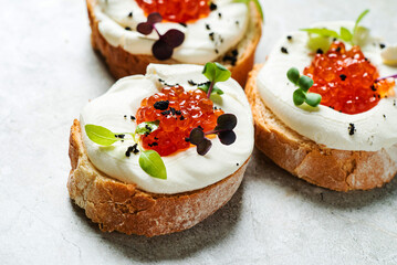 canape with caviar and herbs