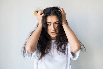 Woman have damaged and broken hair, loss hair, dry problem concept.	 - obrazy, fototapety, plakaty