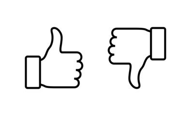 Like and dislike icons set. Thumbs up and thumbs down sign and symbol.
