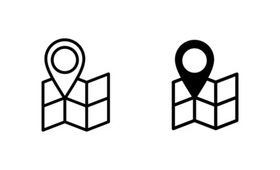 Maps and pin icons set. location sign and symbol. geo locate, pointer icon.