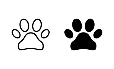 Paw icons set. paw print sign and symbol. dog or cat paw