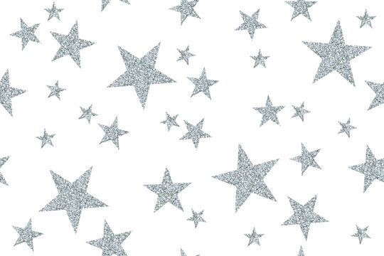 Silver stars on white background. Seamless pattern with starry ornament. Vector illustration.