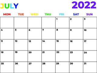 2022 Minimalist Rainbow Calendar, Sunday Start Printable Calendar, Plain calendar, Dated Monthly Planner, Simple Monthly Organizer, Landscape Monthly Planner 2022