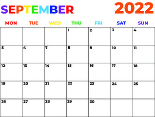 2022 Minimalist Rainbow Calendar, Sunday Start Printable Calendar, Plain calendar, Dated Monthly Planner, Simple Monthly Organizer, Landscape Monthly Planner 2022