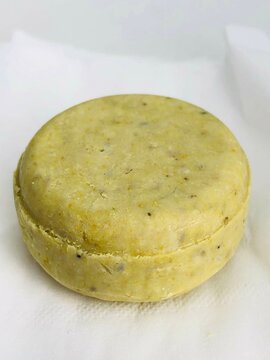 Close-Up of a solid shampoo bar on a table