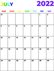 2022 Minimalist Rainbow Calendar, Sunday Start Printable Calendar, Plain calendar, Dated Monthly Planner, Simple Monthly Organizer, Monthly Planner 2022