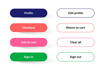 Set of Modern Gradient App, Website page or Game Buttons. Trendy gradient colors. Flat design.
