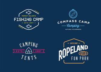 Obraz premium Wilderness Camping logo templates. Sign Design with Elements and Fictitious Sample Text.