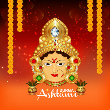 Indian festival happy durga ashtami celebration card with vector illustration