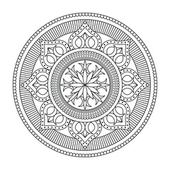Isolated mandala in vector. Round line pattern. Vintage monochrome decorative element 