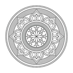 Isolated mandala in vector. Round line pattern. Vintage monochrome decorative element 