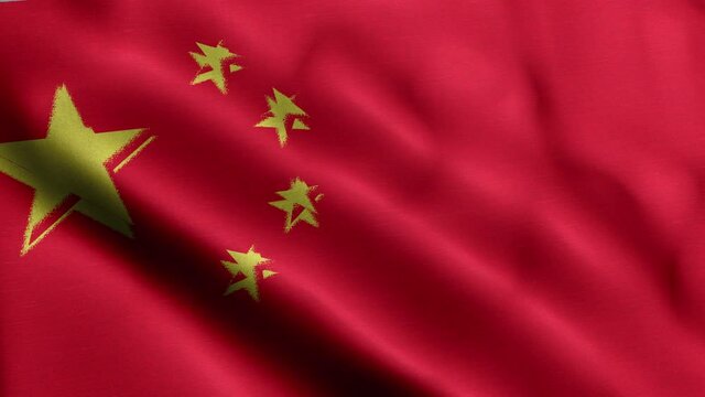 China flag waving in slow motion with cloth texture 4k footage