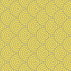 Geometric cute waves from circles with outline in trending colors of 2021, yellow and gray. Seamless patterns for trendy fabrics, decorative pillows, wrapping paper. 
