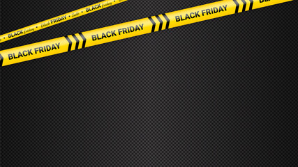 Black Friday warning tapes, ribbobs. Template for black Friday sale. Background with danger tapes, police ribbon sign variation. Vector illustration.