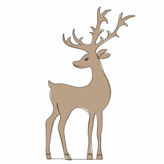 one line drawing of brown deer with antlers, vector