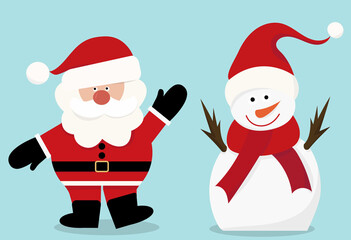 character snowman and santa claus in flat style