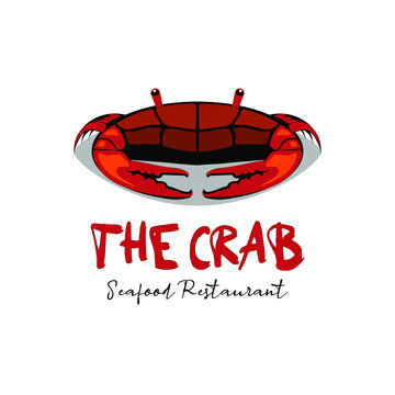 red crab with claw for retro vintage seafood restaurant logo idea