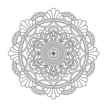 Vector black mandala. Line round vintage pattern for design isolated on white background. Good for card, textile and coloring book