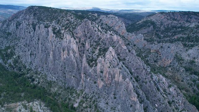 Natural Monument of the Organos de Montoro between Villarluengo and Ejulve in the Comarca del Maestrazgo and Andorra-Sierra de Arcos. Teruel province. Autonomous Community of Aragon, Spain, Europe
