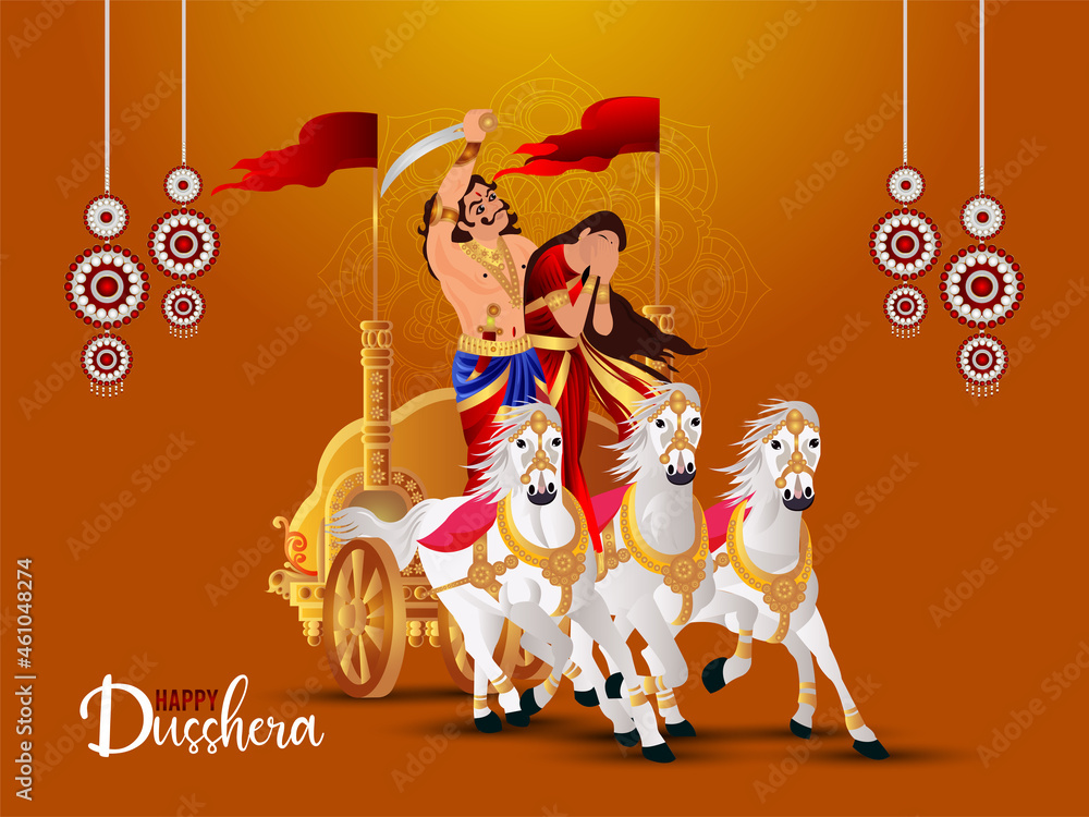 Wall mural Realistic vector illustration of Ravan with goddess sita for happy dussehra