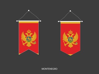 2 style of Montenegro flag. Ribbon versions and Arrow versions. Both isolated on a black background.