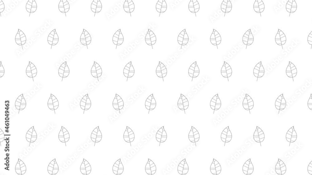 Poster poplar tree leaves black thin line icons on a white background. seamless loop motion graphic pattern