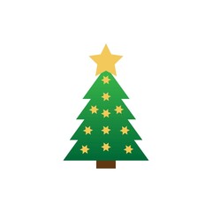 Beautiful elegant green Christmas tree. Bright garland. Vector illustration on a white background. Modern flat design. EPS 10