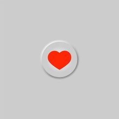 Heart neomorphism icon vector illustration. 3d neomorphic sign of round shape for trendy UI UX interface design, neumorphism web button with gray heart like and shadow