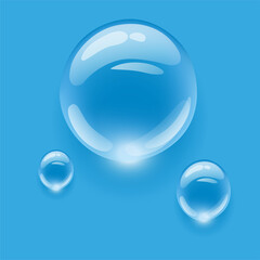 Realistic transparent water drops on colorful backgrounds. Vector illustration. Drops water rain.