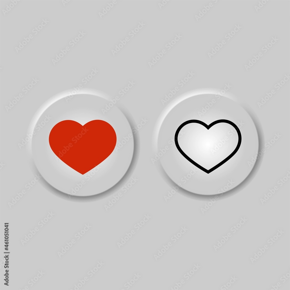Poster bright white gradient square button with red heart shape. internet symbol like on a background. neum