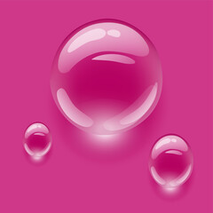 Realistic transparent water drops on colorful backgrounds. Vector illustration. Drops water rain.