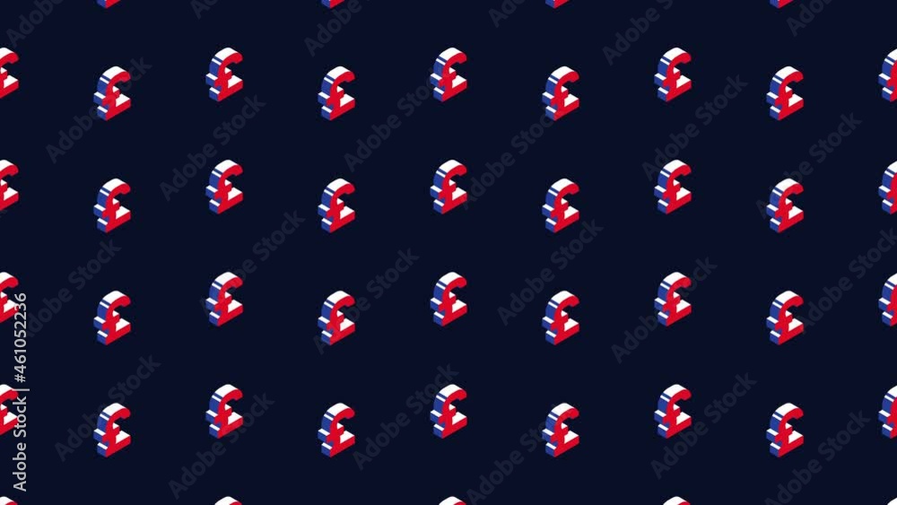Aufkleber Isometric symbols of British currency Pound in animated mosaic. Simple seamless loop modern motion graphics background