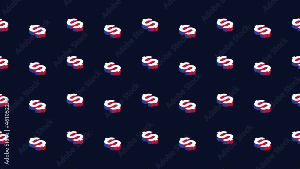 Aufkleber Isometric symbols of American currency Dollar in animated mosaic. Simple seamless loop modern motion graphics background