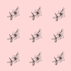 Pastel floral digital paper black