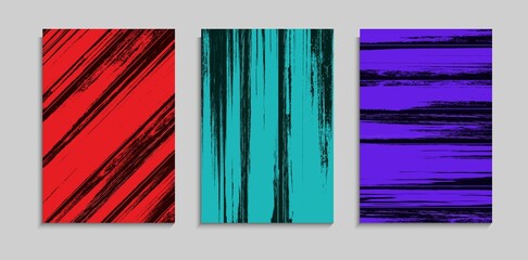 Set Of Colorful Grunge Stripes Lines Design In Black Background. Good For Banner, Poster, Frame Or Website