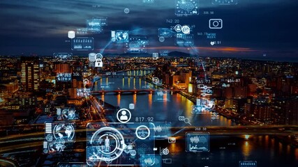 Smart city and communication network concept. Digital transformation.