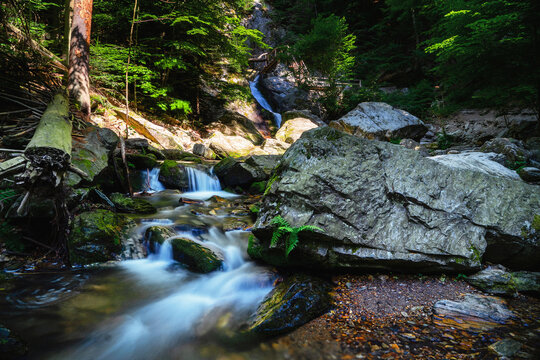 Re&scaron;ov Waterfalls are located on the river Huntava 8 km from R&yacute;mařov