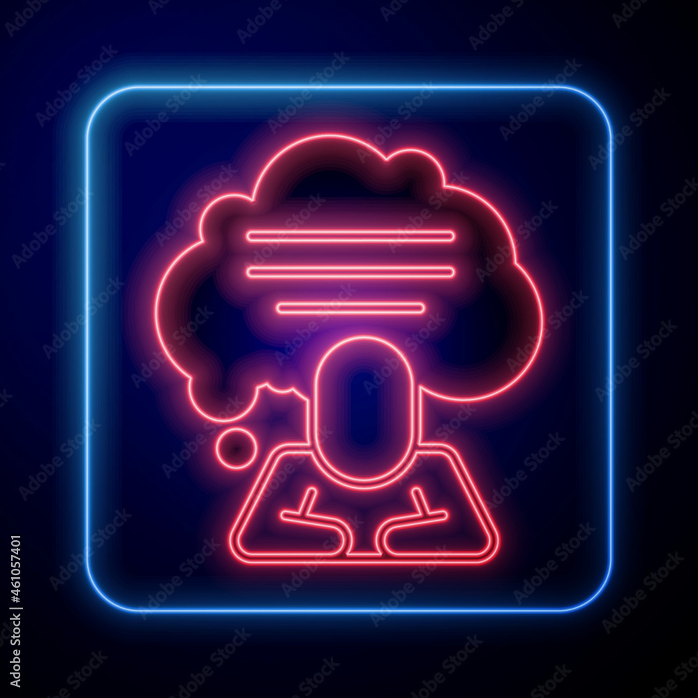 Poster glowing neon speech bubble chat icon isolated on black background. message icon. communication or co