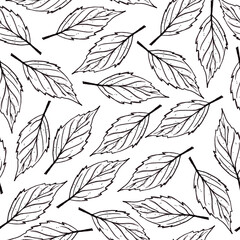 Naklejka na ściany i meble Autumn seamless floral pattern, silhouette of leaves on white background. Hand painted illustrations.