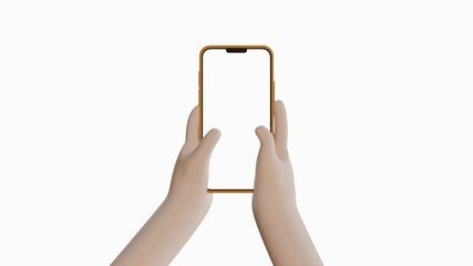 Obraz na płótnie Canvas 3d illustration. Device Mockup. White cartoon hand holding a phone with white background.
