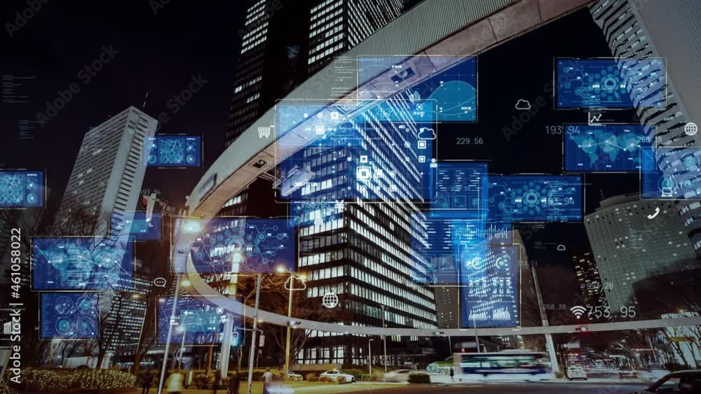 Poster smart city and communication network concept. digital transformation.