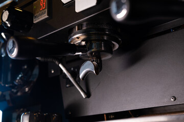 close up of a professional coffee machine. loft dark coffee shop