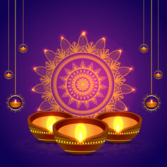 Happy diwali celebration greeting card with diwali oil lamp