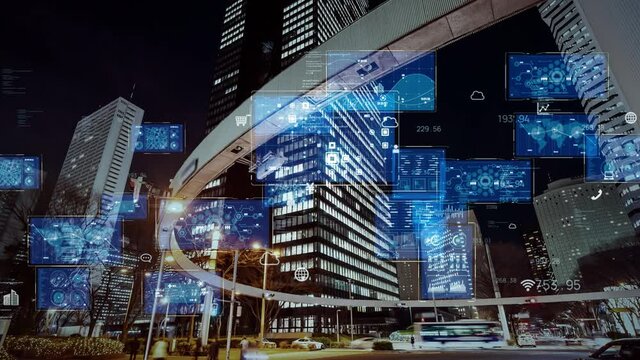 Smart city and communication network concept. Digital transformation.