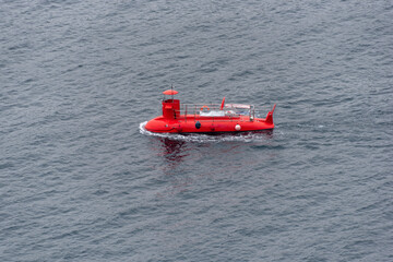 red submarine in the sea