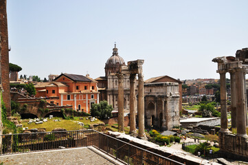 Fototapeta na wymiar Panoramic view of the old ruins of the palace. Summer day. ... June 12, 2019, Rome, Italy.